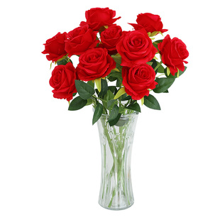 仿真玫瑰花情人节塑料花束家居摆件假花客厅餐桌插花干花摆设装饰