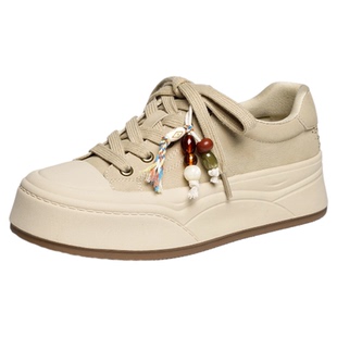 红蜻蜓休闲板鞋女款秋季女鞋厚底增高系带时尚休闲鞋复古百搭女鞋