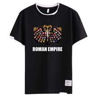 神圣罗马帝国SPQR古罗马国徽双头鹰德意志拼接短袖T恤衫男女半袖