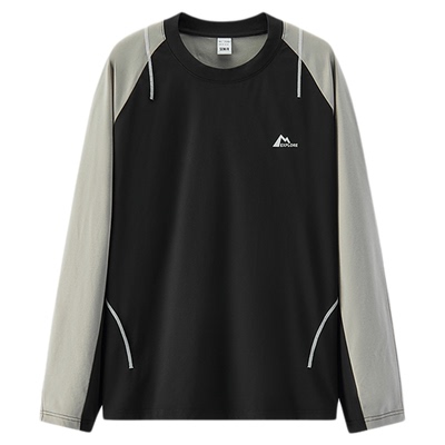 森马拼色户外运动宽松长袖T恤男