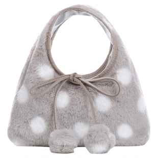 VANWALK糯米团 波点双面饭团包秋冬新款小众毛绒手拎斜挎手提包女