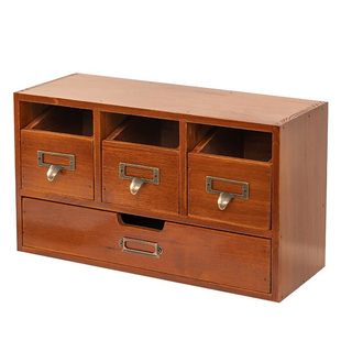 实木桌面收纳盒木质复古梳妆台香水化妆品置物架桌上杯子收纳柜子