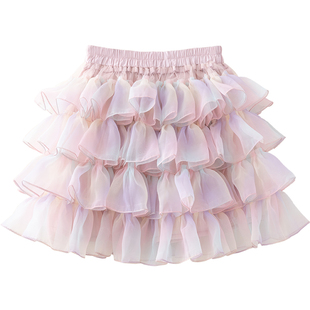 女童网纱tutu半身裙渐变百褶蛋糕裙裤短裙儿童宝宝蓬蓬裙子春夏季