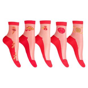 小人图案踩本命年女袜子纯棉袜底短袜船袜红袜子马年冰丝蕾丝袜子