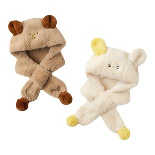 尼多熊宝宝帽子围巾一体儿童加厚毛绒护耳帽保暖防风婴幼儿帽子冬