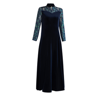 礼服婚宴丝绒中长连衣裙妈妈大码新年婆婆喜服长辈中年枣红色女装