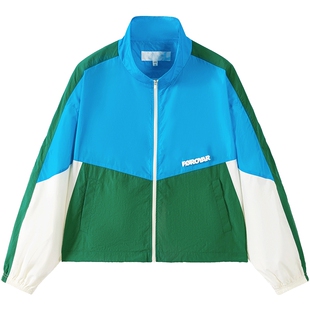 URLAZH有兰新款蓝绿拼色宽松休闲运动外套薄款女JM3JA01