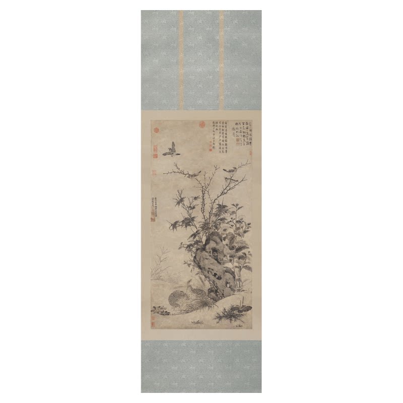 王渊秋景鹌雀工笔中堂条幅