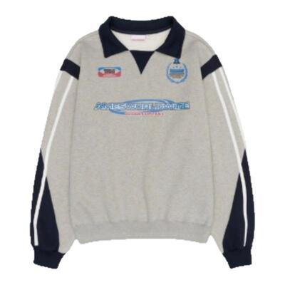 【现货】ames虞书欣同款美式复古拼色印花宽松翻领加绒卫衣长袖