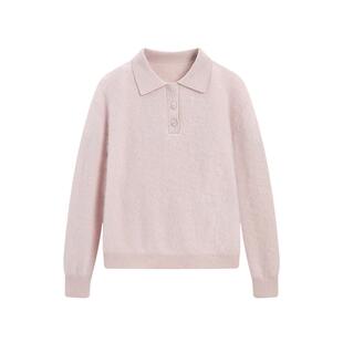 KBNE山羊绒翻领白色毛衣女装2025冬季新款宽松显瘦POLO领毛衫上衣