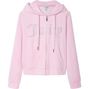 Juicy Couture橘滋【棉天鹅绒】外套女26春夏新款丝绒烫钻粉上衣