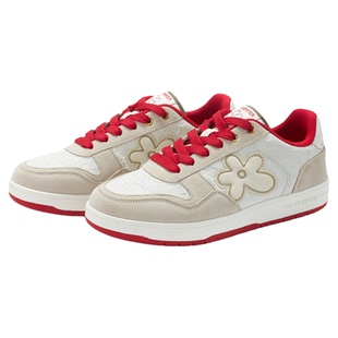 We flower马年限定板鞋国潮小花鞋休闲板鞋皮面保暖女鞋