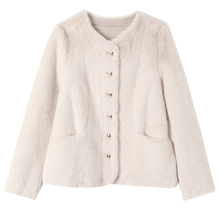 恒源祥皮毛一体貂毛短款外套女秋冬新款外搭洋气加厚仿水貂绒开衫