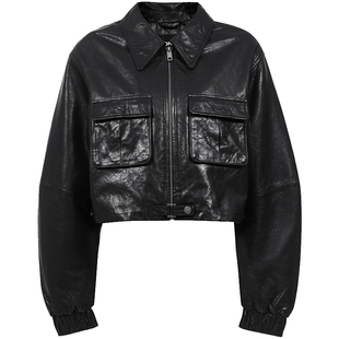 ONLY2025冬季新款帅气机车风挺括落肩长袖羊皮真皮皮衣外套女