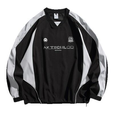 小彬国潮牌美式拼接撞色圆领卫衣男女春季2025新款长袖V领打底衫