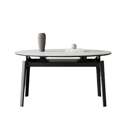 方圆两用实木岩板伸缩餐桌