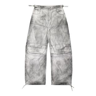 韩国badblood美式复古街头水洗做旧脏染牛仔裤宽松休闲阔腿弯刀裤