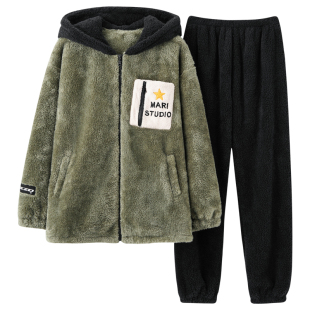 2025年睡衣男冬款珊瑚绒个性潮青少年卡通大童加厚加绒高初中学生