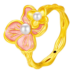 周大福SOINLOVE无尽夏绣球花黄金珍珠戒指女VR1554生日礼物