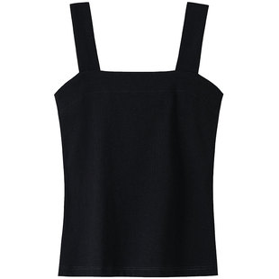黑色宽肩带吊带背心女内搭夏季新款方领性感露背修身外穿打底上衣
