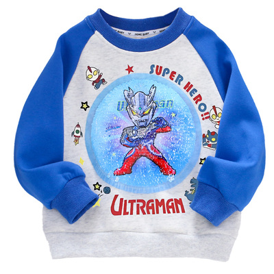男童纯棉加绒变色奥特曼卫衣25秋冬儿童装小男孩加厚保暖亮片上衣