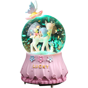 一鹿相伴发光水晶球女孩音乐盒公主南瓜马车八音盒儿童女生日礼物