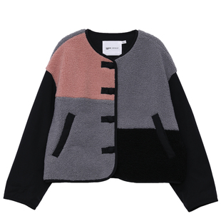 MOVEUP幻走2025冬季新款.FUN系列撞色拼接蘑菇扣口袋短款外套女