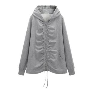 LYUOCHEN 春夏连帽拉链抽褶针织开衫卫衣