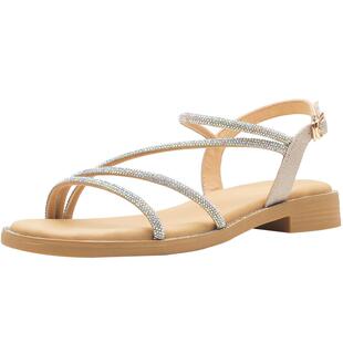 平底凉鞋女款2025新款夏季外穿高级感精致水钻法式一字带罗马女鞋