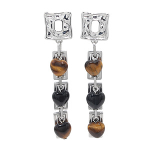 Amotional爱心黑虎眼石耳钉质感百搭天然石原创夏秋个性耳环女