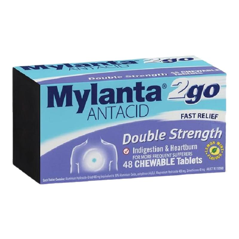 新西兰药房 Mylanta胃达能双倍药效抗胃酸胃胀咀嚼片48粒胃炎药
