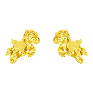 周大生黄金耳钉女足金小飞马耳饰直针马年生肖本命年礼物官方正品