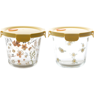 蓝莲花家居高硼硅玻璃保鲜罐饭盒微波炉加热厨房收纳罐子带盖汤碗