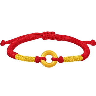 潮宏基臻金弘黄金手链足金手绳手饰5D硬金平安环扣编绳国潮礼物