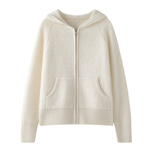 重磅加厚山羊绒开衫女连帽拉链外套宽松慵懒风帽衫羊毛针织衫毛衣