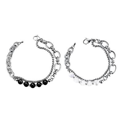 双层链条拼接串珠情侣手链