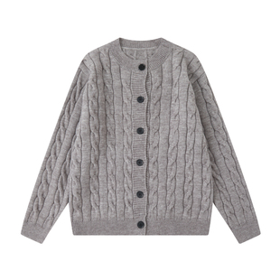 Dream made老钱风编织麻花纹开衫亨利领毛衣男秋季休闲针织衫外套