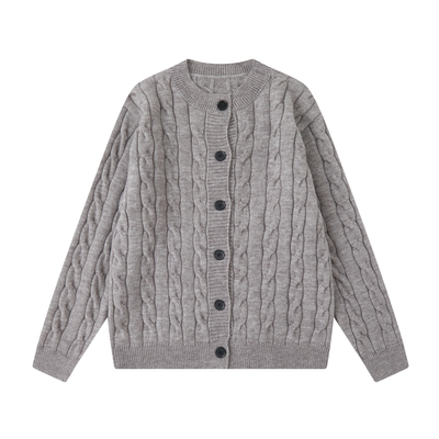 Dream made老钱风编织麻花纹开衫亨利领毛衣男秋季休闲针织衫外套