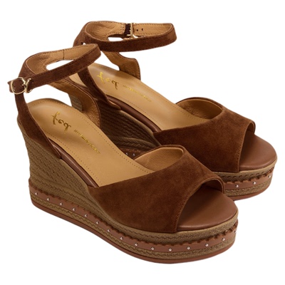 fed厚底坡跟凉鞋女夏季新款女鞋复古绒面鱼嘴凉鞋女款S0609-ZF328