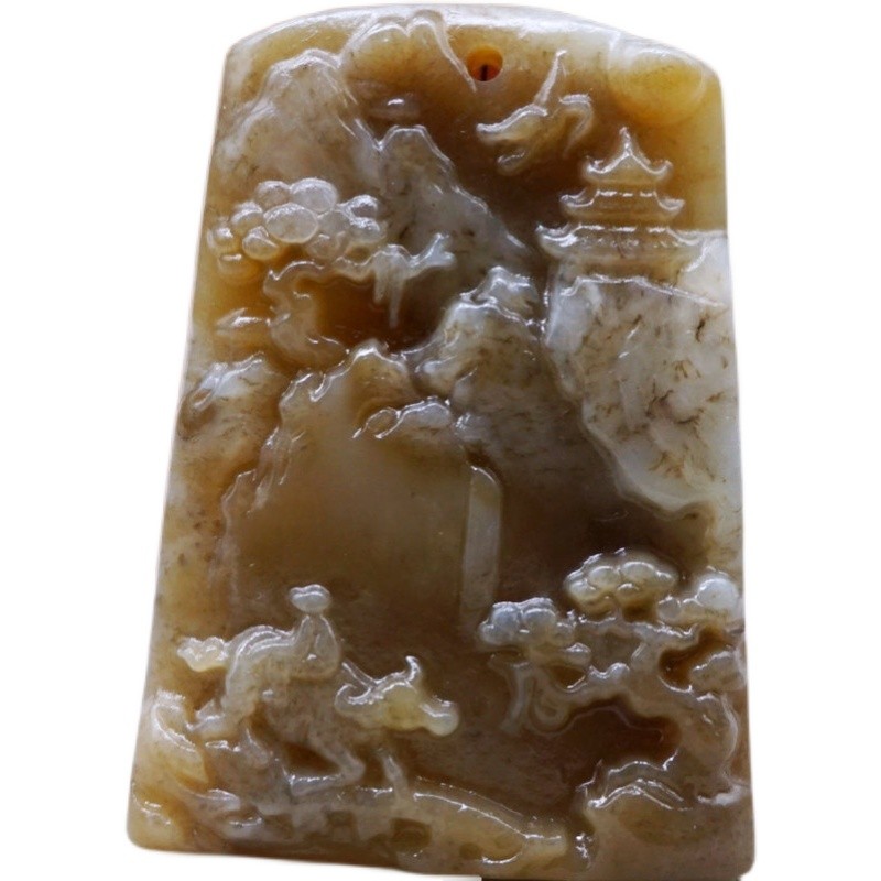 天然挂件牌子大好河山新疆和田玉