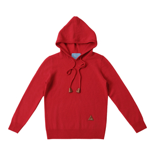 【明星同款】basicshenshen羊毛羊绒连帽针织衫新款新年红色上衣