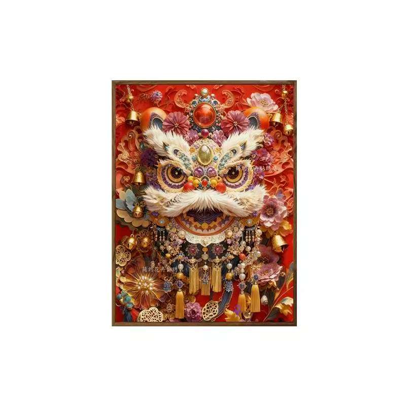 喜狮纳福5D满钻国风钻石画迎新