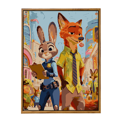 晚霞尼克朱迪数字油画疯狂动物城