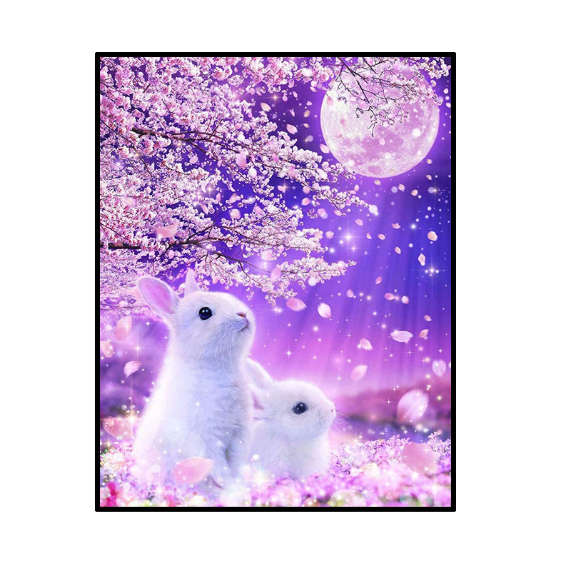 樱花月亮兔子钻石画手工水钻满钻