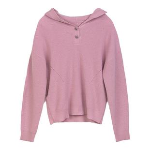 诗梦女装秋冬新款连帽针织衫休闲减龄卫衣套头羊毛毛衣粉色蓝色