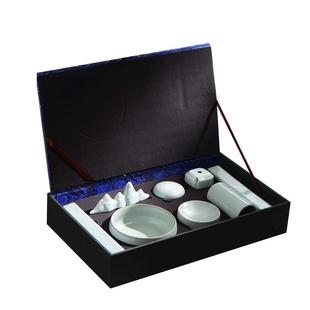 成竹堂文房四宝精品套装高档礼盒品笔墨纸砚汝窑陶瓷笔洗八件套笔搁笔筒砚台带盖印泥中国风创意文房四宝摆件