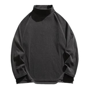 阿于呆冬季日系复古纯色高领德绒打底衫男长袖宽松加厚保暖T恤女