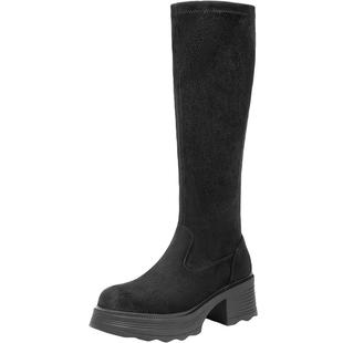 百丽神靴高长骑士弹力靴女冬季新款加绒保暖显瘦瘦长筒靴子E5G1