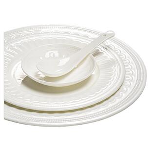 卢浮法式纯白浮雕骨瓷餐具套装碗碟家用高端简约轻奢釉下彩礼盒装