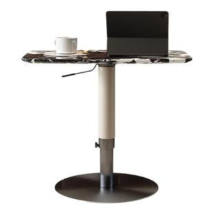 意式极简大理石升降边几桌宝格丽黑蓝翡翠升降旋转可移动沙发边几